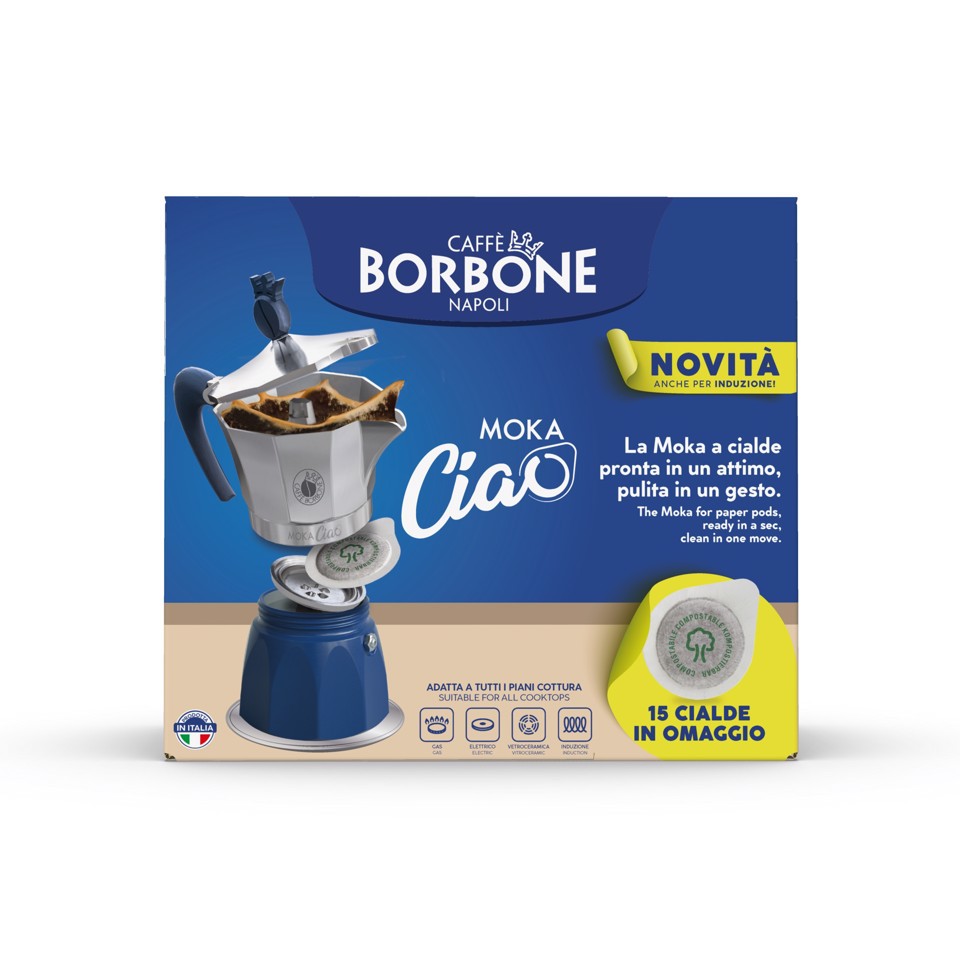 Caffè Borbone Moka Ciao Induzione - Moka compatibile con cialde ESE 44mm + 15 cialde omaggio
