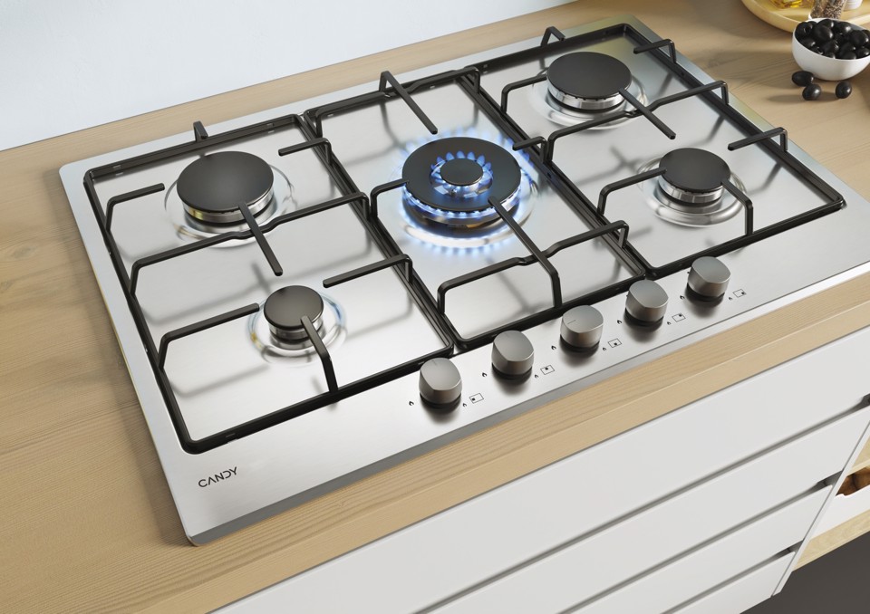 Candy Idea CHW74WX Acciaio inox Da incasso 75 cm Gas 5 Fornello(i)