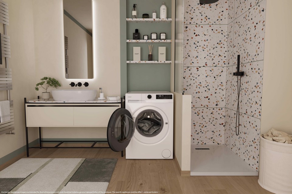 Candy ProWash 300, Lavasciuga Slim 8+5 KG, 10% più efficente della classe A, 1400 giri, Bianco, Inverter, Fresh Vapor, GWD 485SG6-S