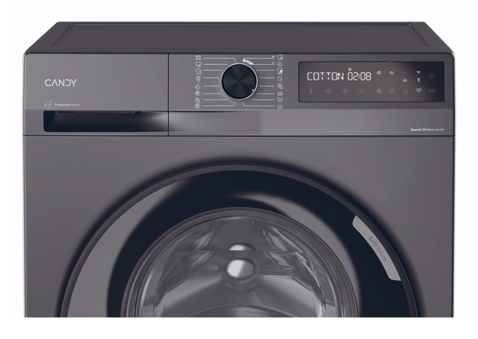 Candy ProWash 500, Lavatrice Slim 8 KG, 10% più efficente della classe A, 1400 giri, Antracite, Inverter, Vapore, Wi-Fi, Smart Wash, BR 48B6G-S