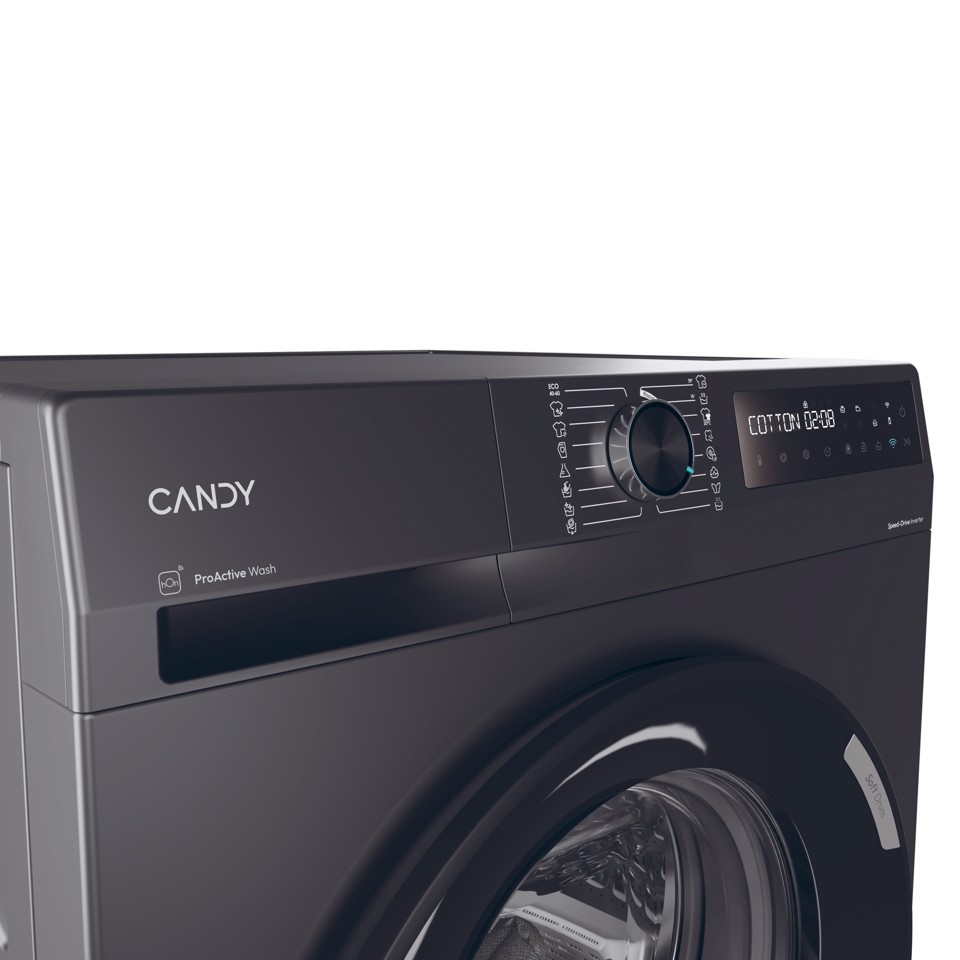 Candy ProWash 500, Lavatrice Slim 8 KG, 10% più efficente della classe A, 1400 giri, Antracite, Inverter, Vapore, Wi-Fi, Smart Wash, BR 48B6G-S