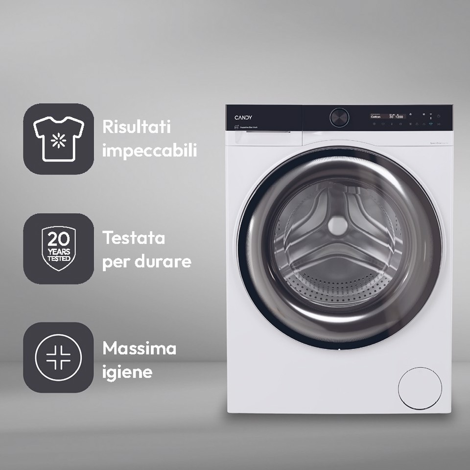 Candy ProWash 700, Lavatrice Slim 9 KG, 20% più efficente della classe A, 1400 giri, Bianco, Inverter, Vapore, Wi-Fi, BS 49SB8-S