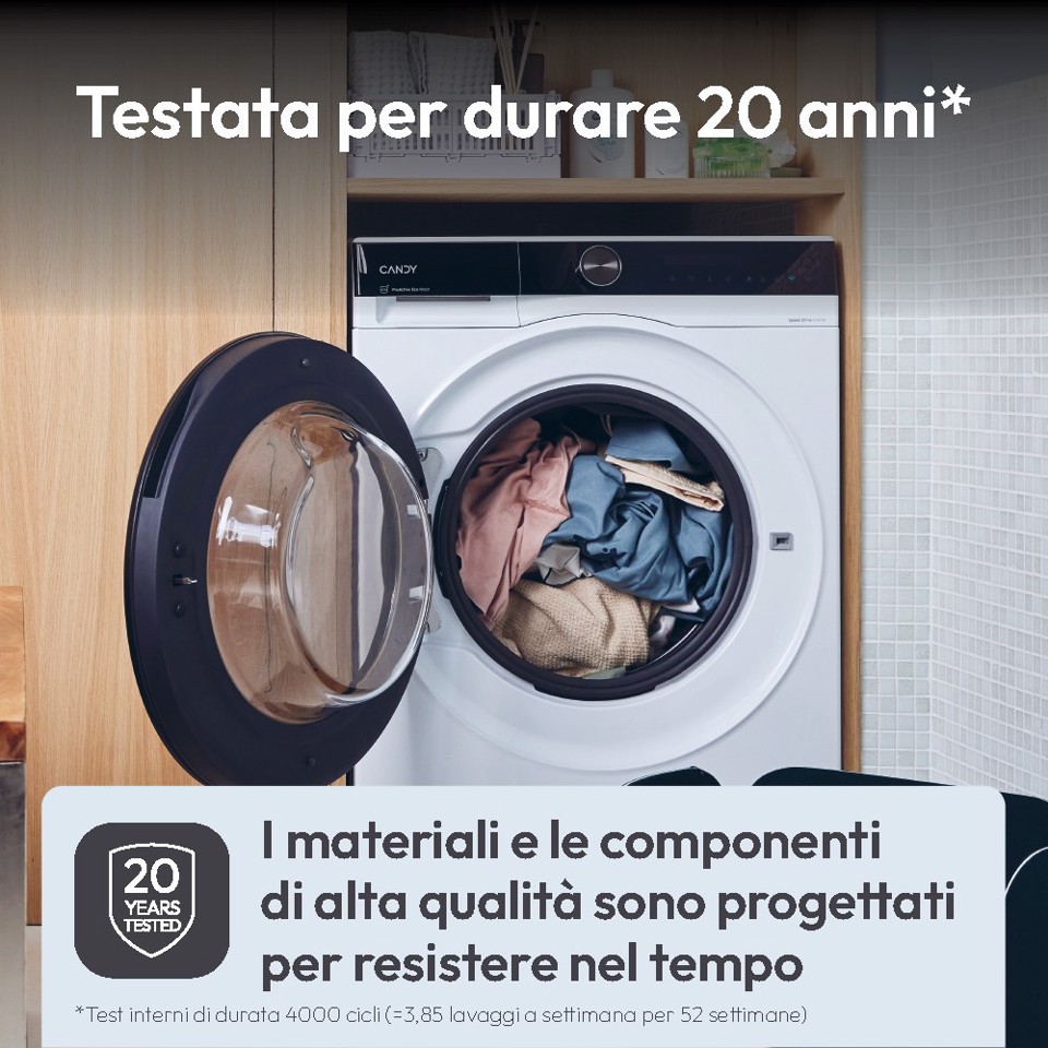 Candy ProWash 700, Lavatrice Slim 9 KG, 20% più efficente della classe A, 1400 giri, Bianco, Inverter, Vapore, Wi-Fi, BS 49SB8-S