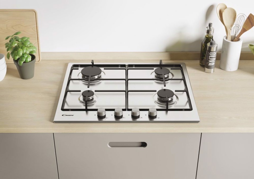 Candy Timeless CEL6PBRX Acciaio inossidabile Da incasso 59 cm Gas 4 Fornello(i)