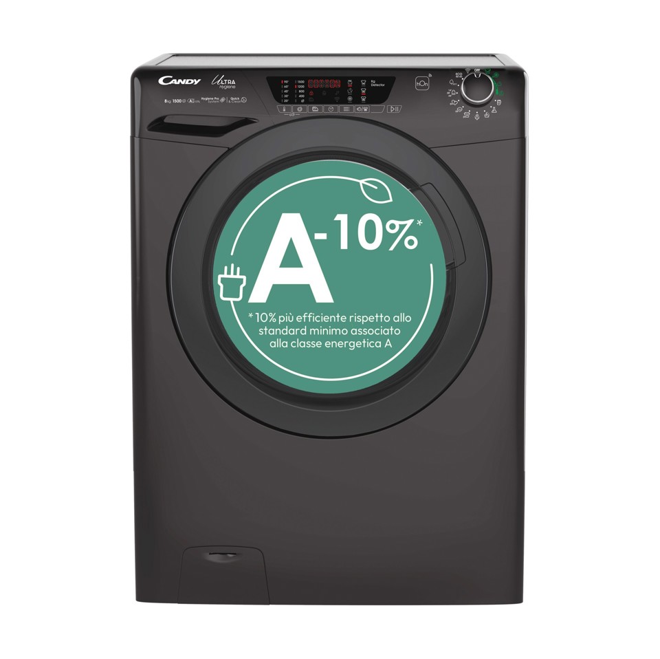Candy Ultra Hygiene HE1584TWMBB6-S lavatrice Caricamento frontale 8 kg 1500 Giri/min Nero