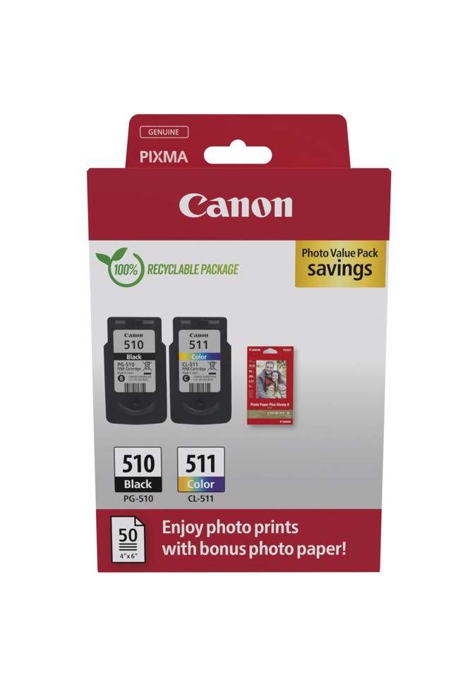 Canon Multipack 2pz cartuccia originale 510+511 (nero+colori) - inclusi 50 fogli carta fotografica 10x15cm