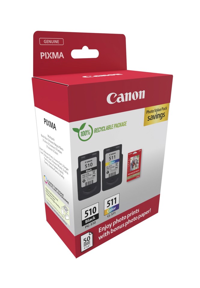 Canon Multipack 2pz cartuccia originale 510+511 (nero+colori) - inclusi 50 fogli carta fotografica 10x15cm