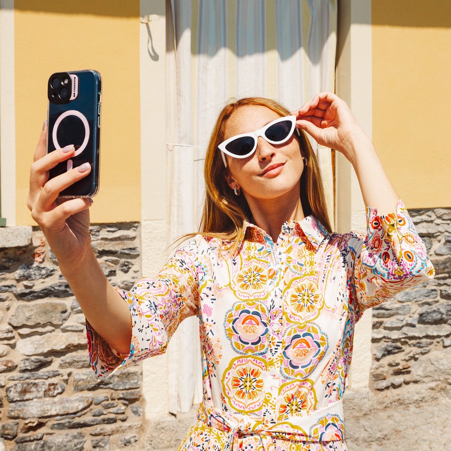 Case & Me CMCOVCAMTMSIP1567P Cover magsafe trasparente iphone 15 plus, rosa