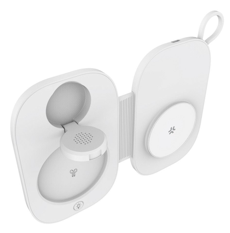 Celly MAGPOCKET3IN1WH Caricabatterie per dispositivi mobili Cuffie, Smartphone, Orologio intelligente Bianco USB Carica wireless Ricarica rapida Interno