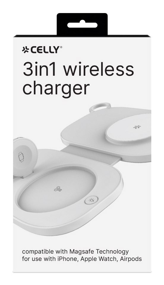 Celly MAGPOCKET3IN1WH Caricabatterie per dispositivi mobili Cuffie, Smartphone, Orologio intelligente Bianco USB Carica wireless Ricarica rapida Interno