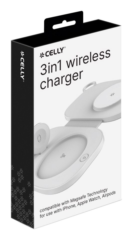 Celly MAGPOCKET3IN1WH Caricabatterie per dispositivi mobili Cuffie, Smartphone, Orologio intelligente Bianco USB Carica wireless Ricarica rapida Interno