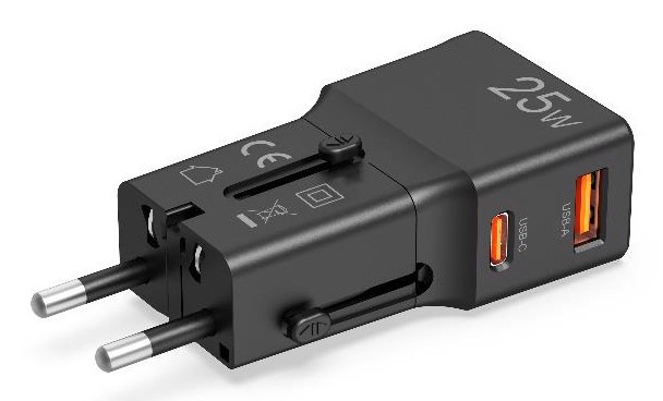 Celly MULTIPLUGSL25W Caricabatterie per dispositivi mobili Cuffie, Smartphone, Tablet Nero AC Ricarica rapida Interno