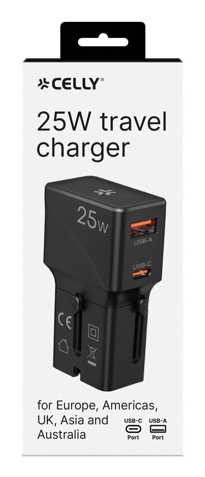 Celly MULTIPLUGSL25W Caricabatterie per dispositivi mobili Cuffie, Smartphone, Tablet Nero AC Ricarica rapida Interno