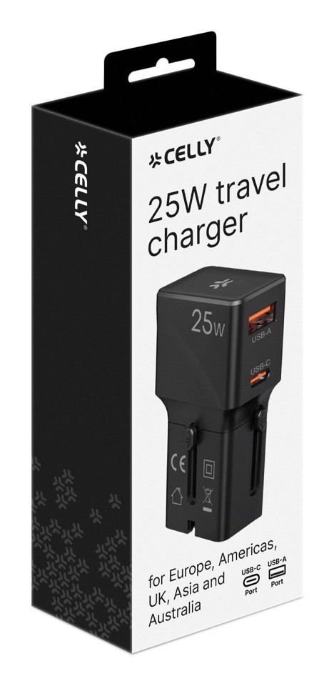 Celly MULTIPLUGSL25W Caricabatterie per dispositivi mobili Cuffie, Smartphone, Tablet Nero AC Ricarica rapida Interno