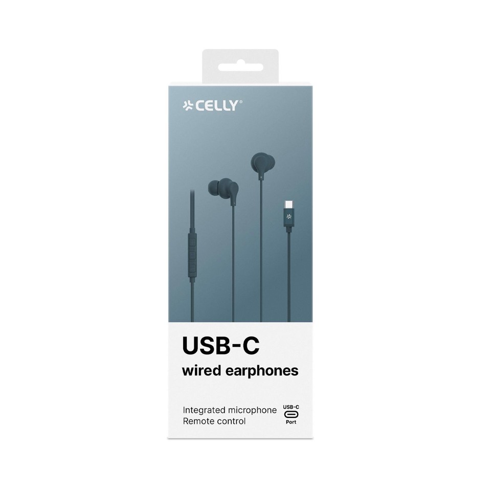 Celly UP1600TYPECBL cuffia e auricolare Cablato In-ear Musica e Chiamate USB tipo-C Blu
