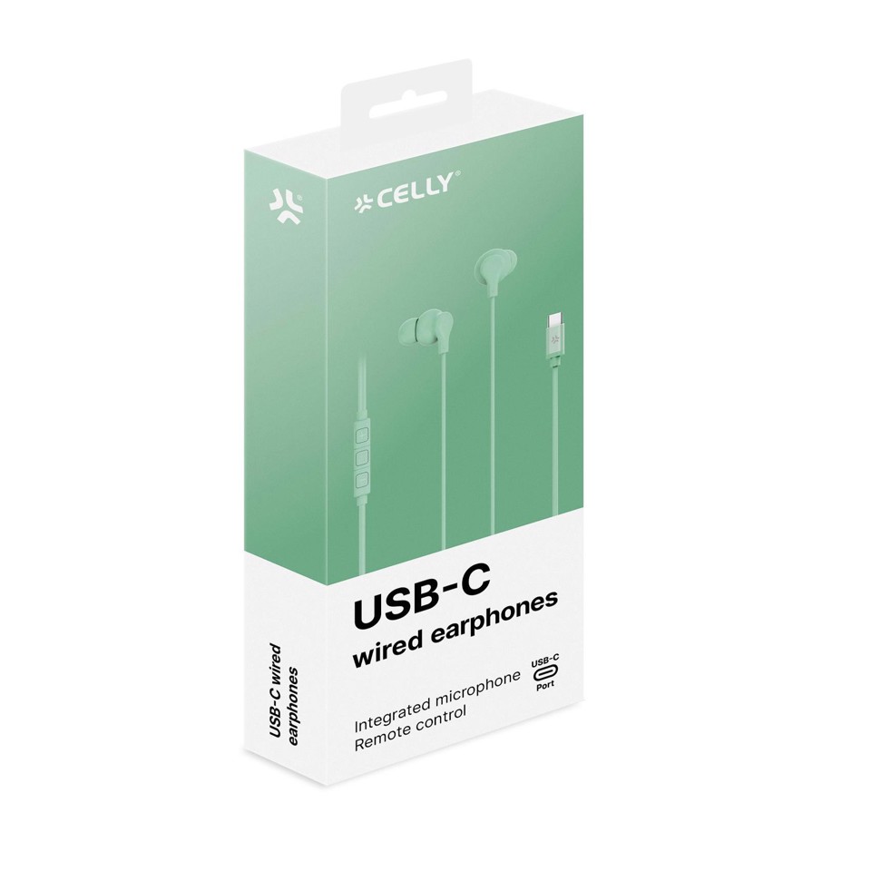Celly UP1600TYPECGN cuffia e auricolare Cablato In-ear Musica e Chiamate USB tipo-C Verde