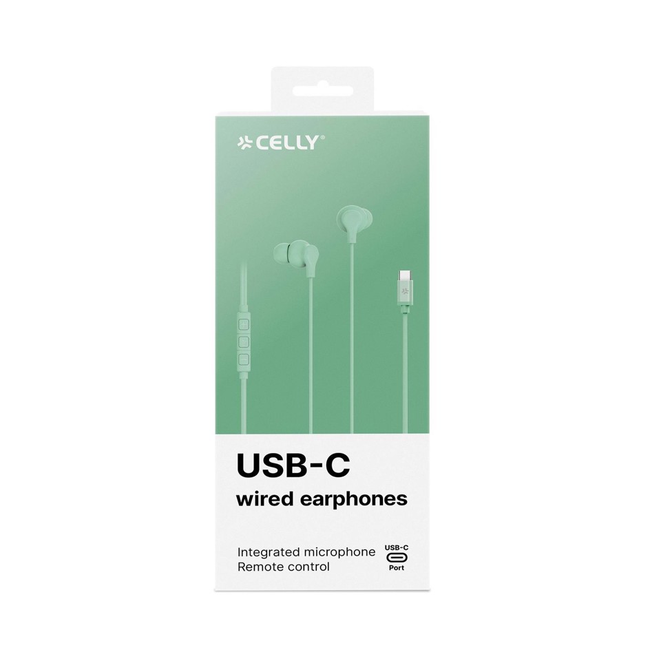 Celly UP1600TYPECGN cuffia e auricolare Cablato In-ear Musica e Chiamate USB tipo-C Verde