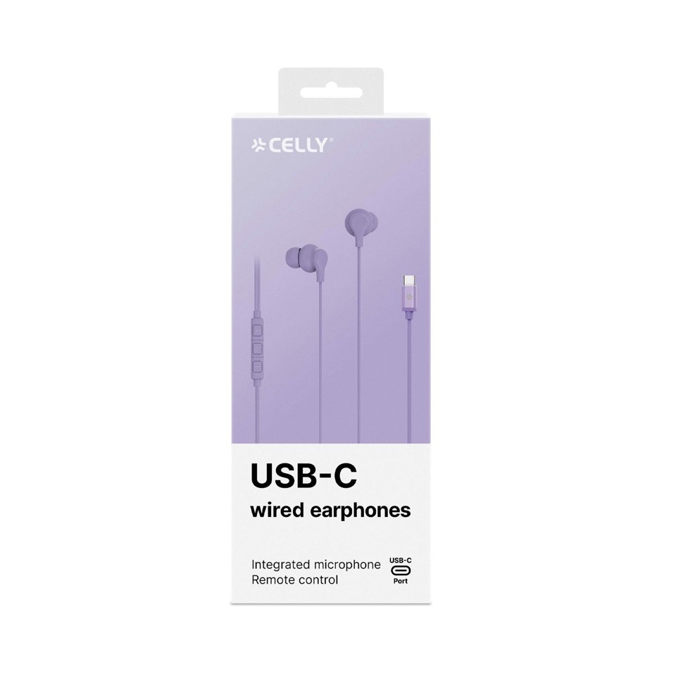 Celly UP1600TYPECVL cuffia e auricolare Cablato In-ear Musica e Chiamate USB tipo-C Viola