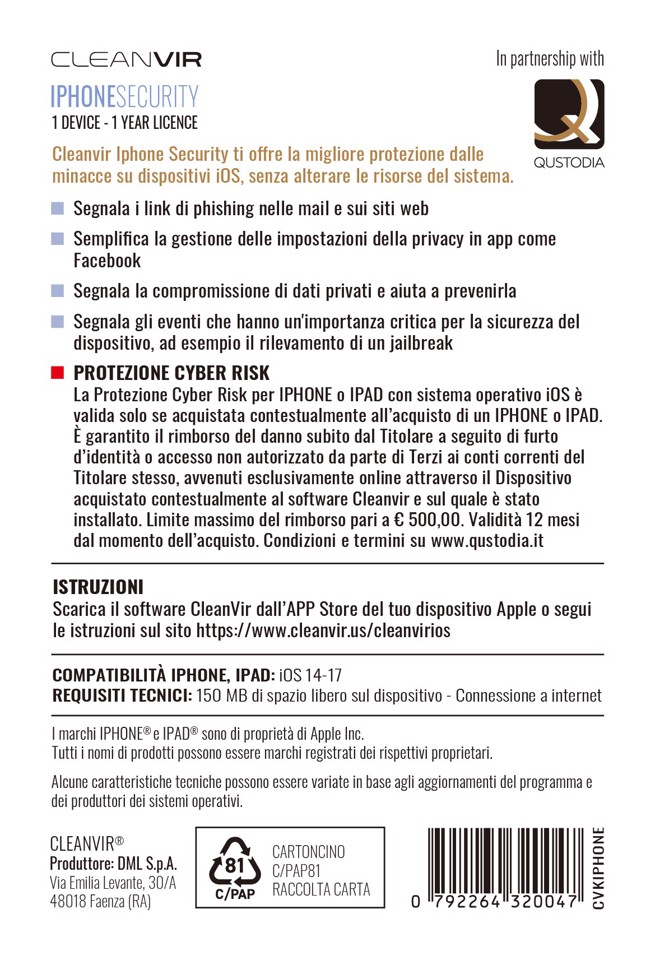 CleanVir CVKIPHONE software di sicurezza Sicurezza antivirus 1 licenza/e 1 anno/i