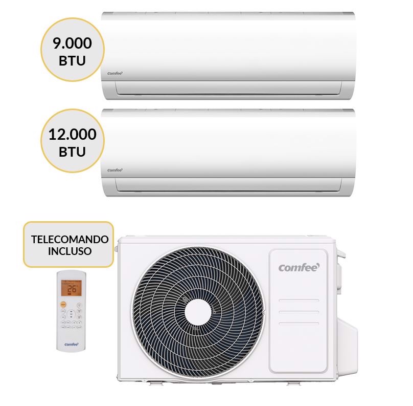Comfeè Condizionatore DUAL split Inverter 8000btu+12000btu CFCFW09AIU + CFCFW12AIU + 2FB18K Climatizzatore Fisso