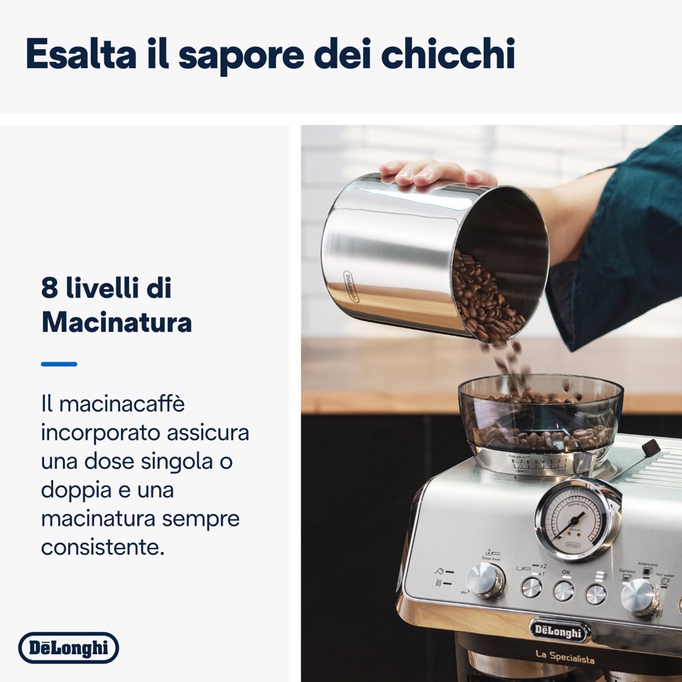 De’Longhi Dedica Arte La Specialista Arte - Macchina per Caffè in chicchi Manuale, Montalatte manuale, 1400W, Metal Black (EC9155.MB)