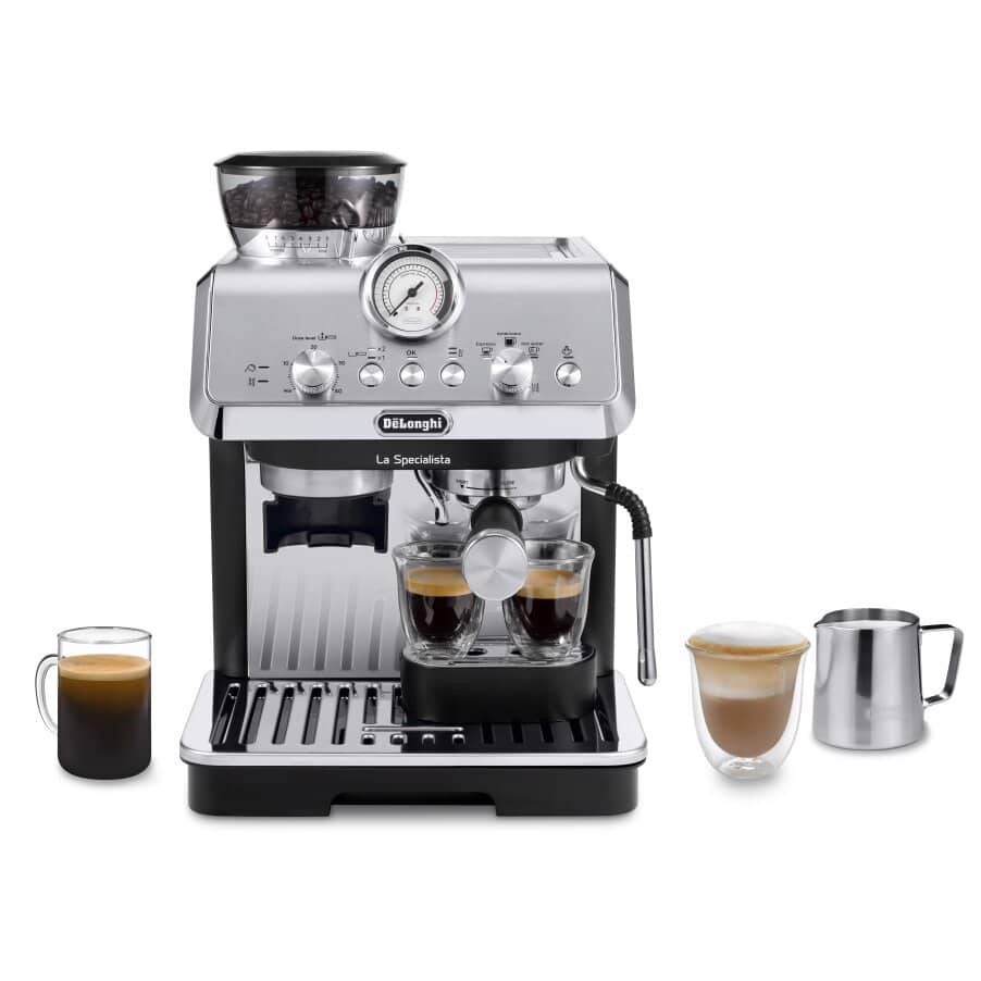 De’Longhi Dedica Arte La Specialista Arte - Macchina per Caffè in chicchi Manuale, Montalatte manuale, 1400W, Metal Black (EC9155.MB)
