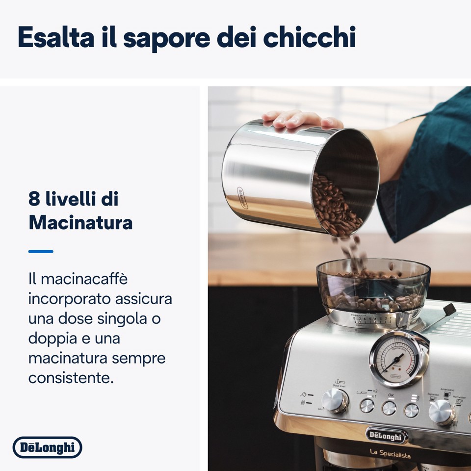 De’Longhi Dedica Arte La Specialista Arte - Macchina per Caffè in chicchi Manuale, Montalatte manuale, 1400W, Metal Black (EC9155.MB)