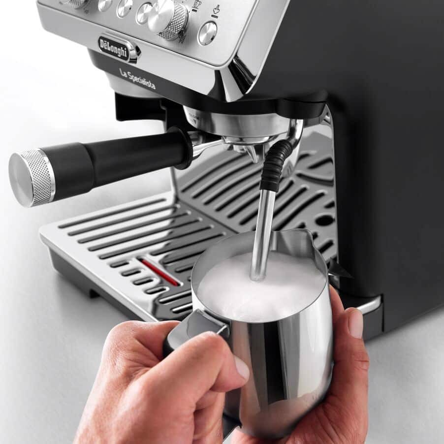 De’Longhi Dedica Arte La Specialista Arte - Macchina per Caffè in chicchi Manuale, Montalatte manuale, 1400W, Metal Black (EC9155.MB)