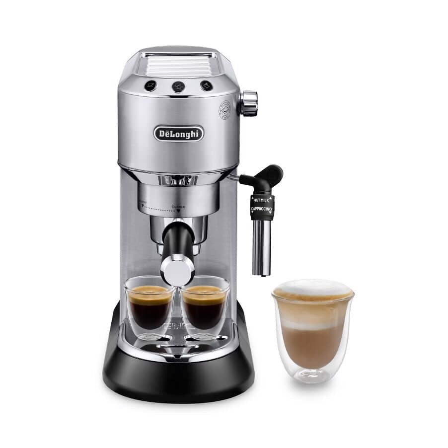De’Longhi Dedica Style Dedica - Macchina da Caffè Manuale Espresso e Cappuccino, Polvere e Cialde ESE,1.1L, Argento (EC685.M)