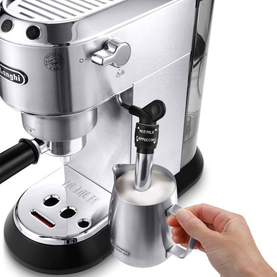 De’Longhi Dedica Style Dedica - Macchina da Caffè Manuale Espresso e Cappuccino, Polvere e Cialde ESE,1.1L, Argento (EC685.M)