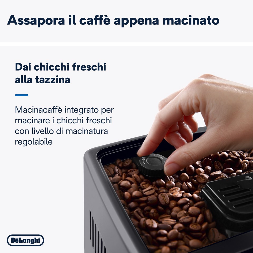 De’Longhi Dinamica Plus - Macchina Automatica per Caffè in Chicchi, 24 bevande one-touch, Argento/Nero (ECAM380.85.SB)
