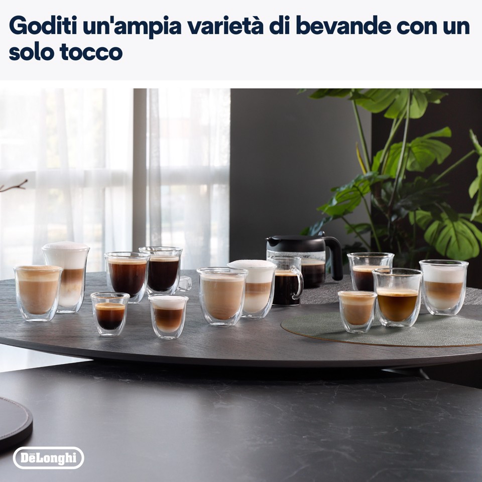 De’Longhi Dinamica Plus - Macchina Automatica per Caffè in Chicchi, 24 bevande one-touch, Argento/Nero (ECAM380.85.SB)