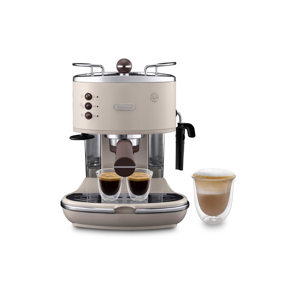 De’Longhi Icona Vintage - Macchina da Caffè Manuale Espresso e Cappuccino, Polvere e Cialde ESE,1.4L, Beige (ECOV311.BG)