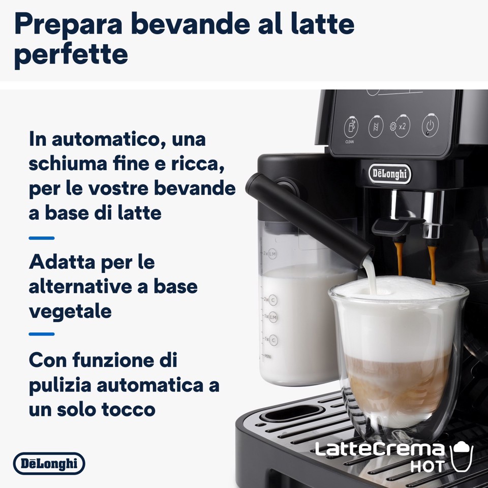 De’Longhi Magnifica Start ECAM220.60.B, Macchina Automatica per Caffè in Chicchi, Cappuccino al tocco di un tasto con la Caraffa Montalatte Automatica, 4 bevande dirette, Pannello Comandi con Icone Retroilluminate, Black