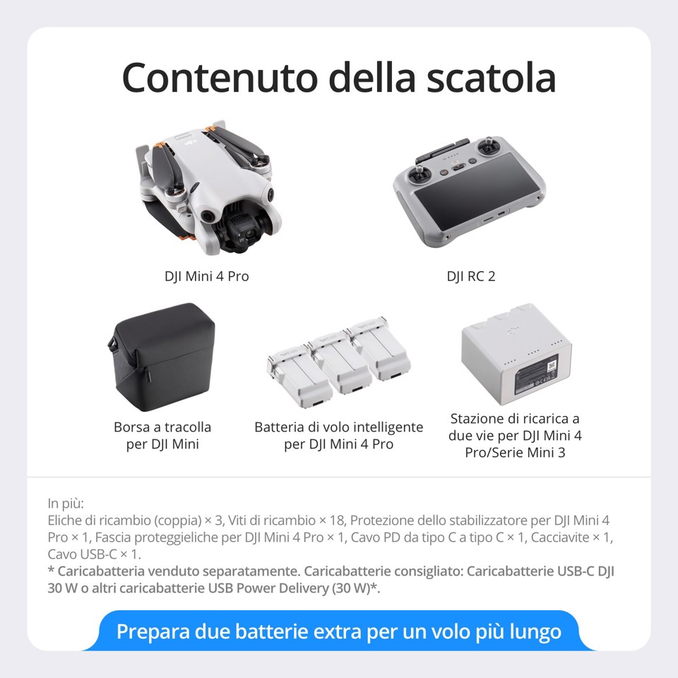 DJI Mini 4 Pro Fly More Combo (RC 2) 4 rotori Quadrirotore 48 MP 3840 x 2160 Pixel 2590 mAh Nero, Bianco
