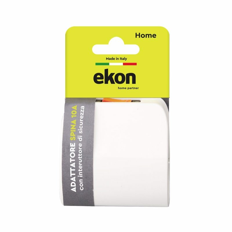 Ekon Adattatore con spina italiana 10A, 2 prese italo-tedesche, interruttore di sovraccarico
