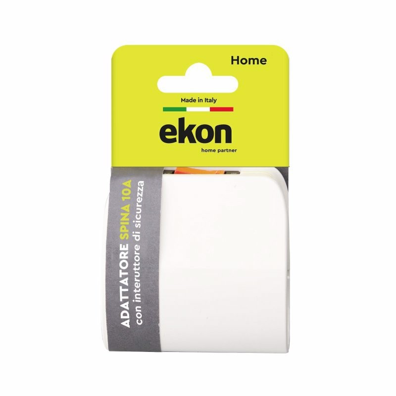 Ekon Adattatore con spina italiana 10A, 2 prese italo-tedesche, interruttore di sovraccarico