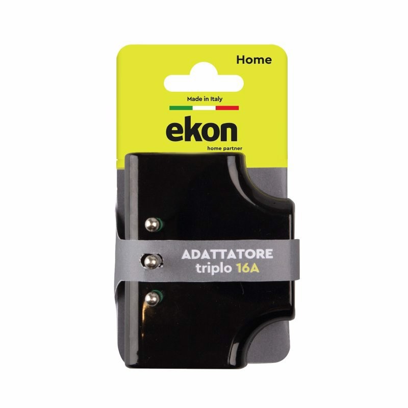 Ekon Adattatore triplo piatto con 3 prese bipasso italiane black