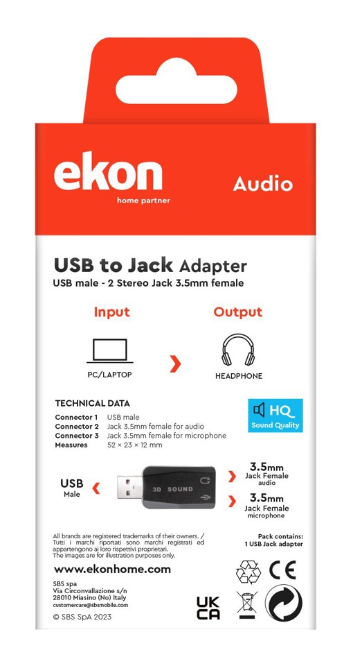 Ekon ECAADUSB2JACK35K hub di interfaccia USB tipo A Nero