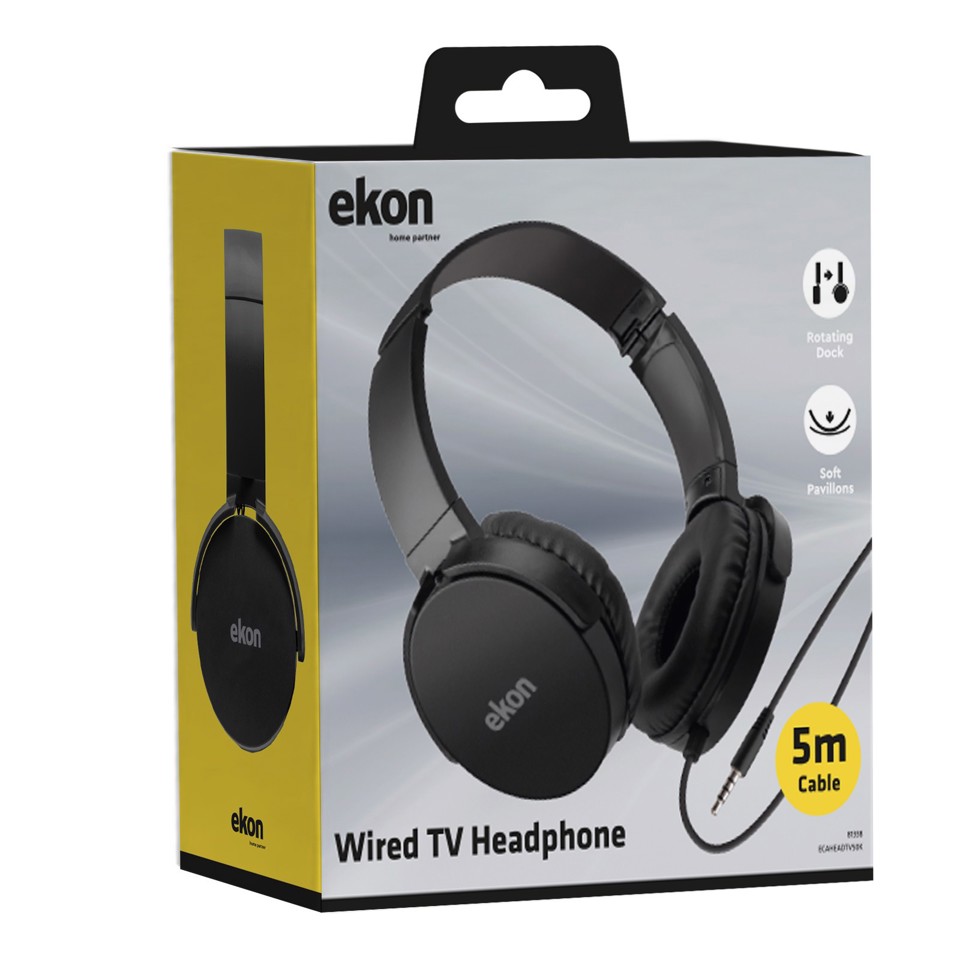 Ekon ECAHEADTV50K cuffia e auricolare Cuffie Cablato A Padiglione Musica/Giornaliera Nero