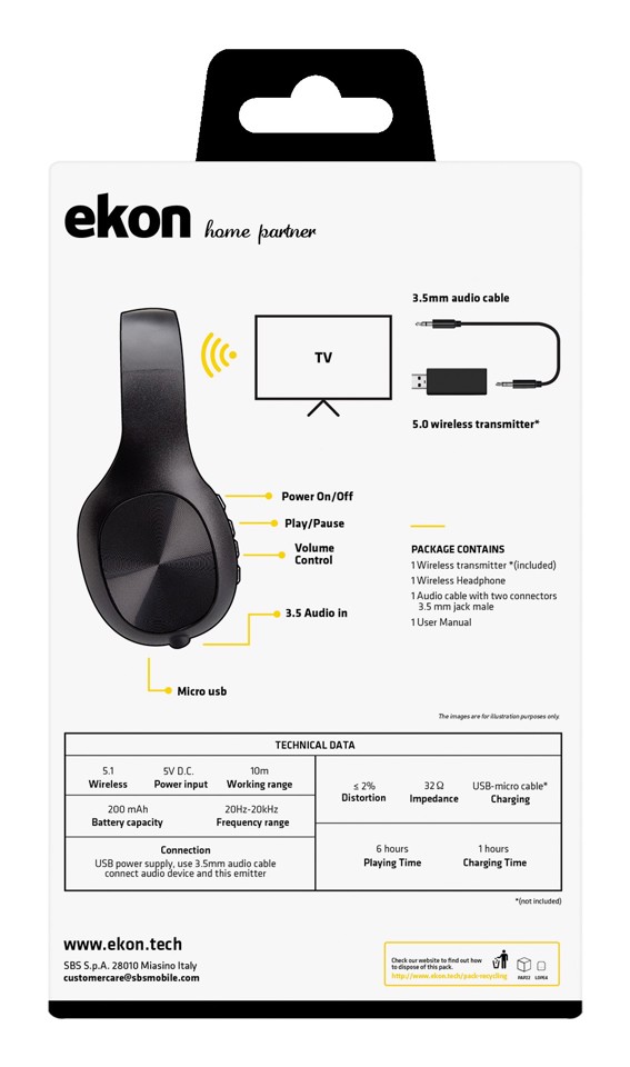 Ekon ECAHEADTVBTK cuffia e auricolare Cuffie Con cavo e senza cavo A Padiglione Musica/Giornaliera Micro-USB Nero