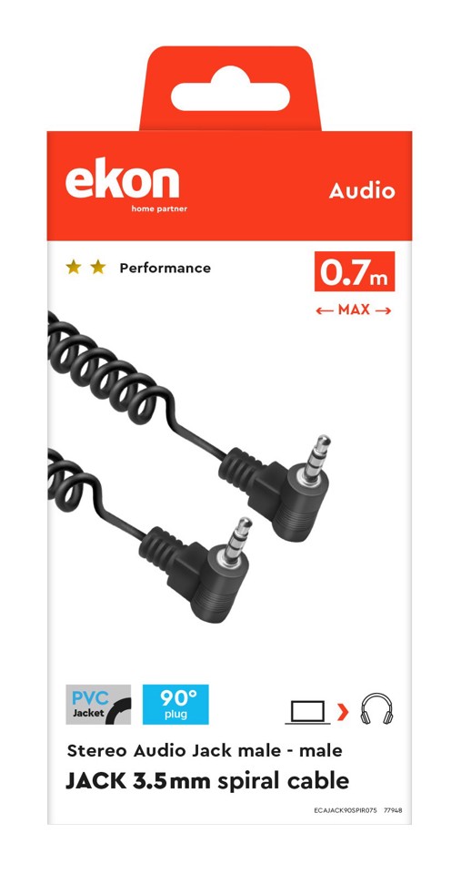 Ekon ECAJACK90SPIR075 cavo audio 0,75 m 3.5mm Nero