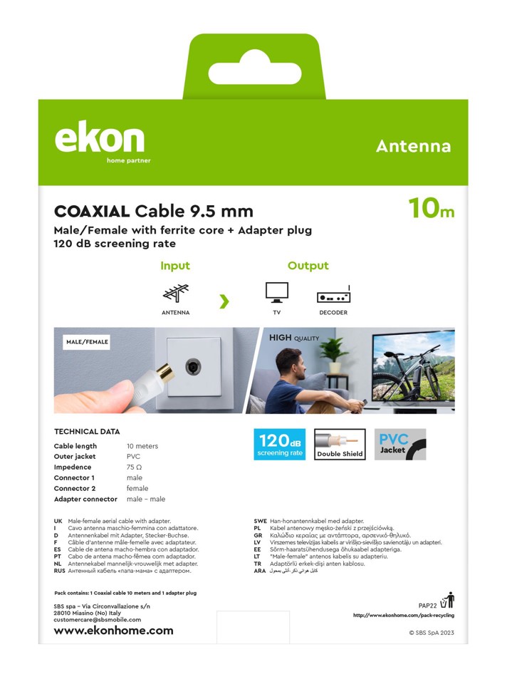 Ekon ECAN100MECOMFW cavo coassiale 10 m Bianco