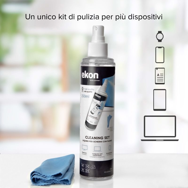 Ekon ECCLEAN250ML kit per la pulizia LCD/LED/Plasma, Telefono cellulare/smartphone Spruzzo e panno asciutto per la pulizia dell'apparecchiatura 250 ml