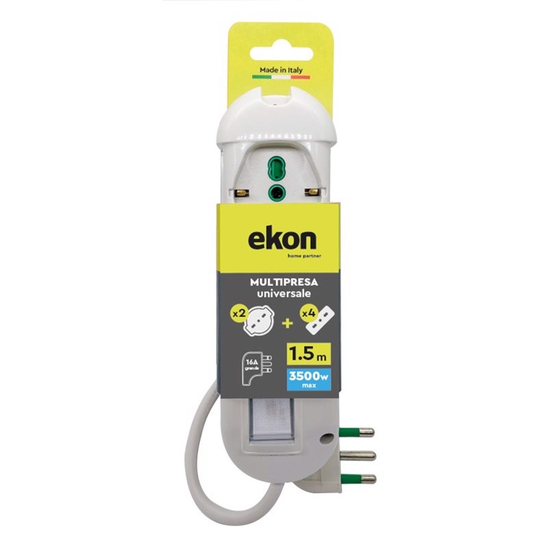 Ekon ECELSTR4BIIT2BIDE16 prolunghe e multiple 1,5 m 6 presa(e) AC Interno Bianco