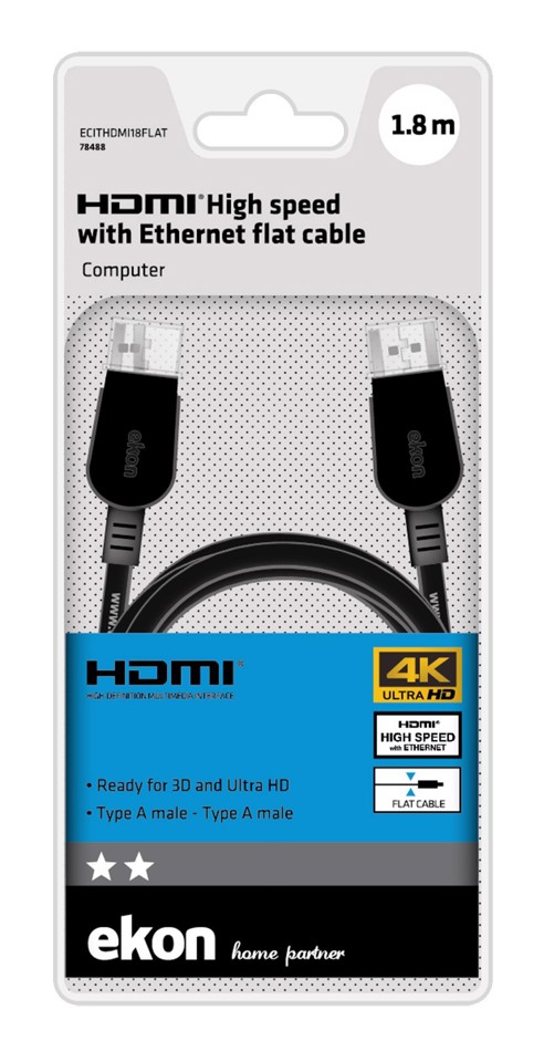 Ekon ECITHDMI18FLAT cavo HDMI 1,8 m HDMI tipo A (Standard) Nero