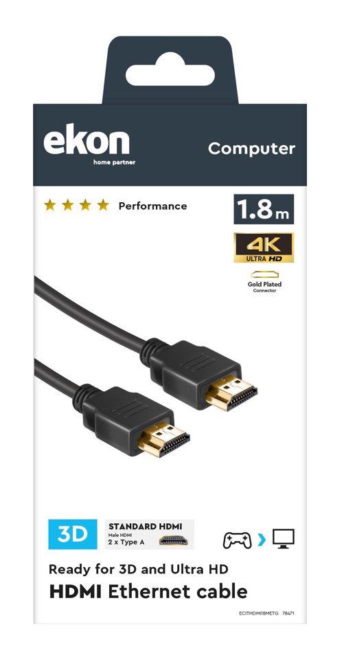 Ekon ECITHDMI18METG cavo HDMI 1,8 m HDMI tipo A (Standard) Nero