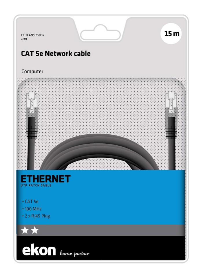 Ekon ECITLAN5E150GY cavo di rete Nero 15 m Cat5e