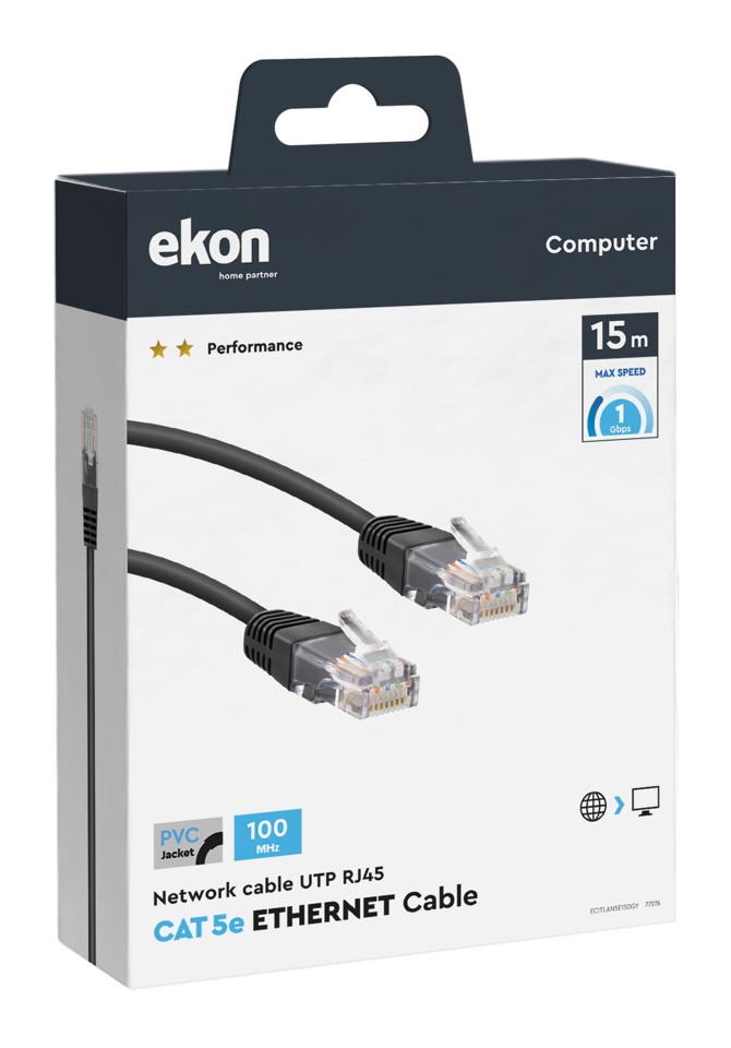 Ekon ECITLAN5E150GY cavo di rete Nero 15 m Cat5e