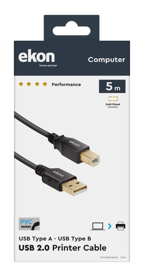 Ekon ECITUSB50ABMMG cavo USB USB 2.0 5 m USB A USB B Nero